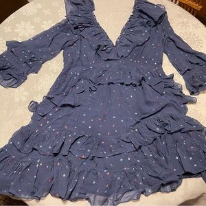 Rebecca Taylor Size 14 Blue Polka Dot Dress